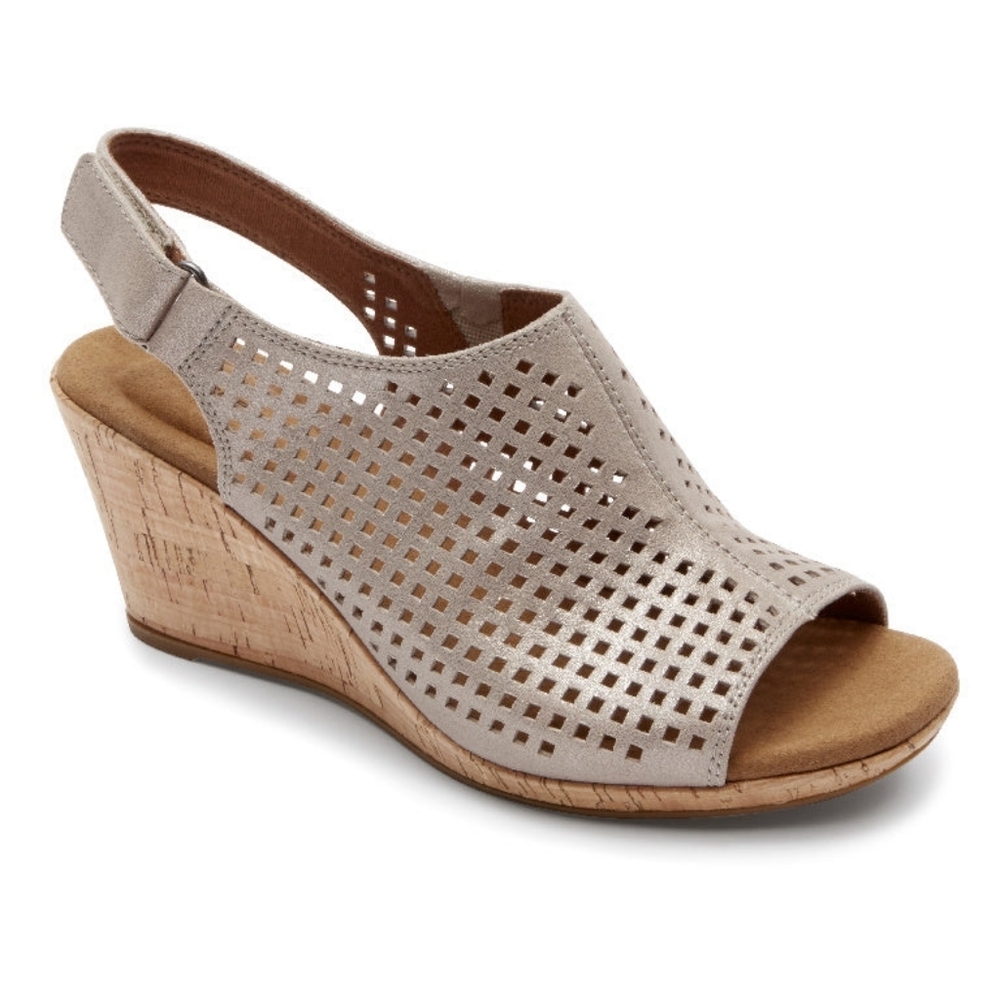 Rockport▪️Briah Preforated Slingback Sandal Wedge Heel